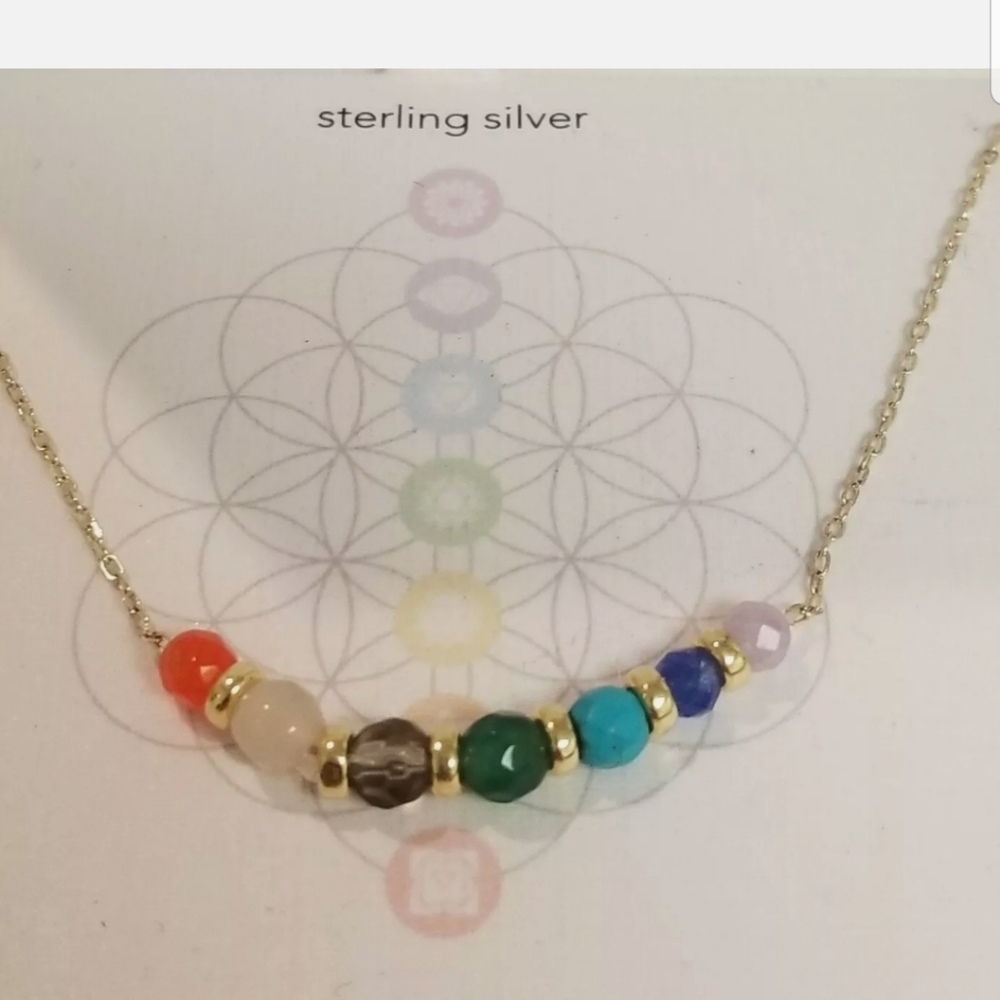 RACHEL ZOE GEMSTONE CHAKRA BEADS STERLING SILVER NECKLACE